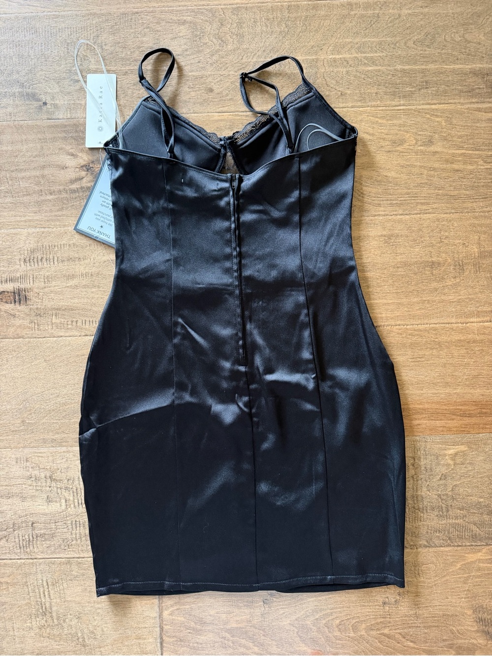 Katie Rae Macy's Black Satin Lace-Trim Bustier Slip Dress, NWT, Large - Picture 6 of 8